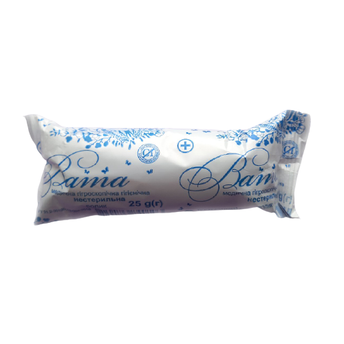 Вата медична гігроскопічна гігієнічна нестерильна ролик 25 гр